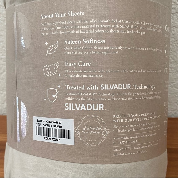 COSY HOUSE Collection Classic Cotton Bedsheets Silver FULL 4-pc Set NEW - Picture 4 of 9